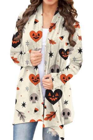 Halloween White & Multi-color Heart Print Coat