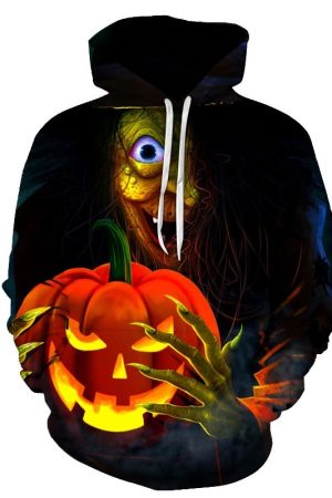 Halloween Witch Pumpkin Print Hoodie