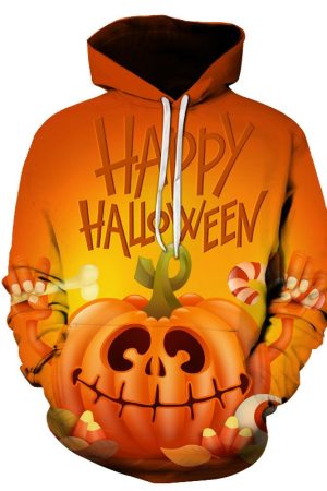 Happy Halloween Orange Print Wool Hoodie