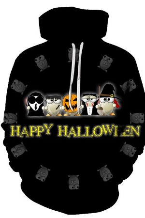 Happy Halloween Print Black Hoodie