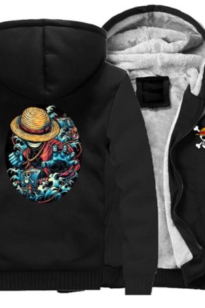 One Piece Luffy Black Fleece Bomber Jacket