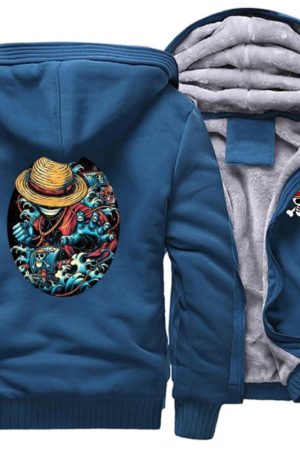 One Piece Luffy Blue Fleece Bomber Jacket