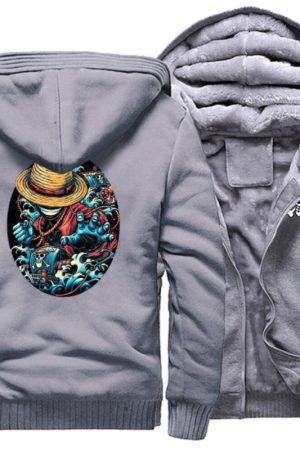One Piece Luffy Grey Fleece Bomber Jacket