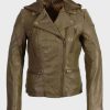 Womens Olive Motorcycle Leather Jacket