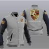 Grey Black Porsche Car Baseball Varsity Jacket