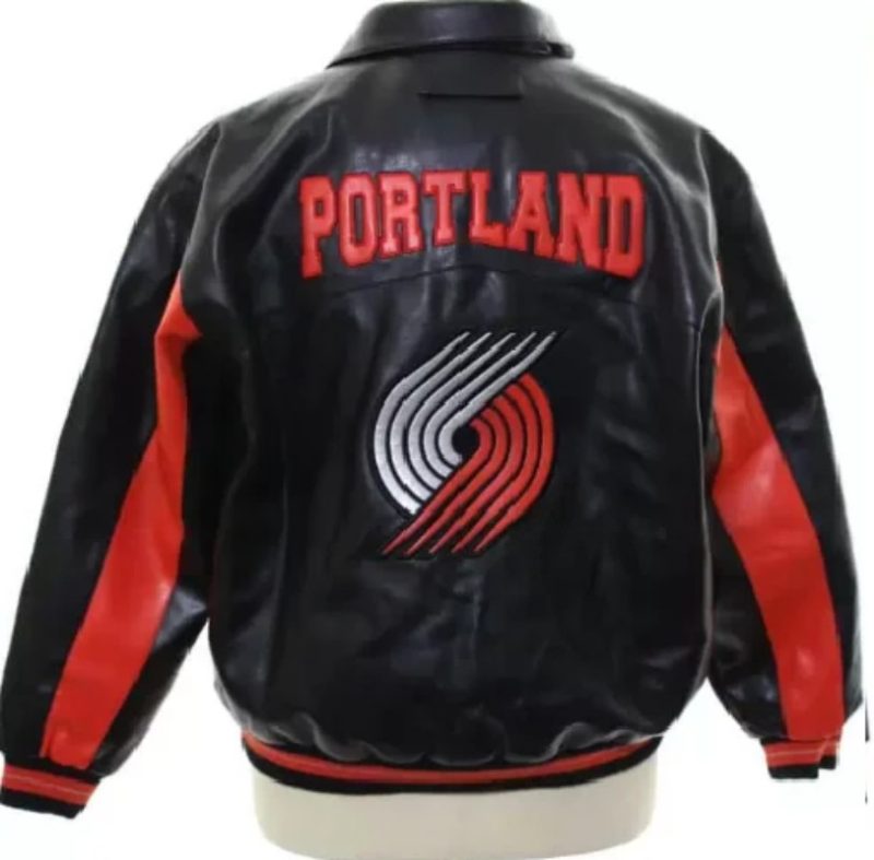 NBA Portland Basketball blaxck and red Leather Jacket