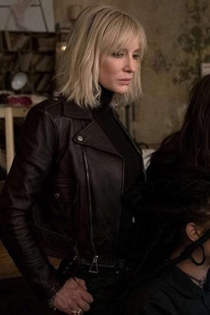 Oceans 8 Debbie Black Bikers Leather Jacket