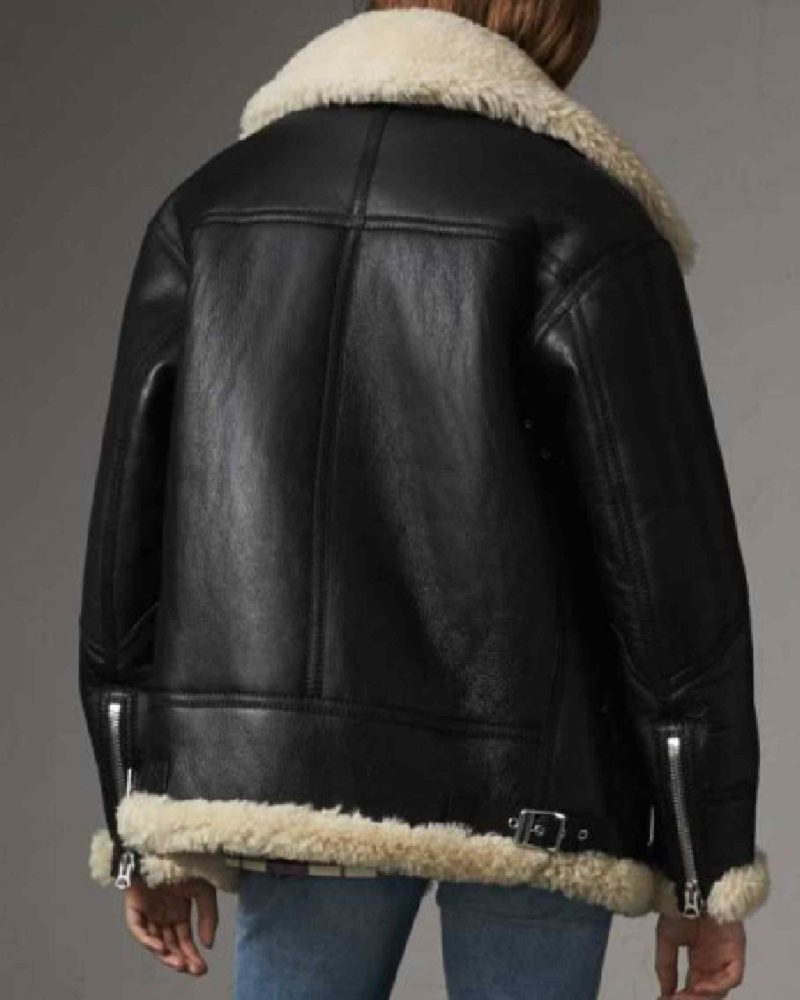 Womens Aviator Shearling Black Jacket