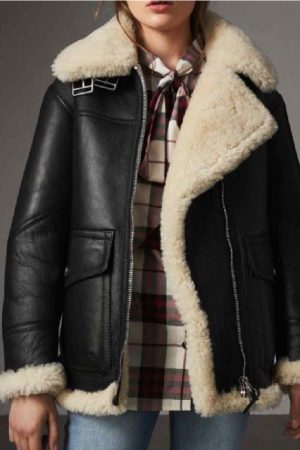 Womens Aviator Shearling Black Jacket