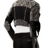 Womens Silver Studded Cropped Leather Jacket