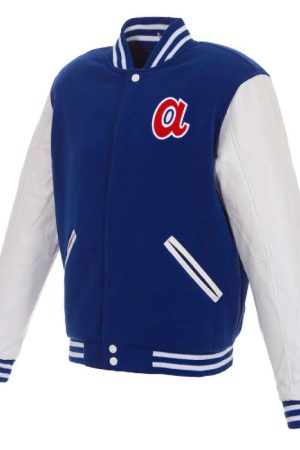 Atlanta Braves Royal White Full Snap Varsity Jacket