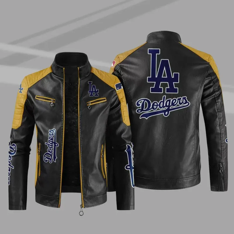 Black Yellow MLB Los Angeles Dodgers Leather Jacket