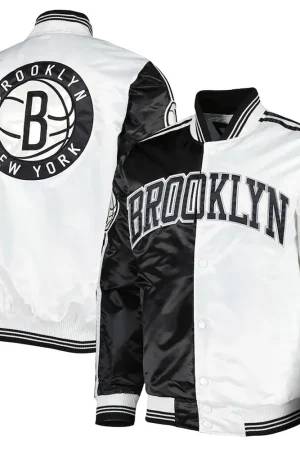 Brooklyn Nets Fast Break Black & White Satin Jacket