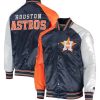 Houston Astros Reliever Raglan Navy and Orange Satin Jacket