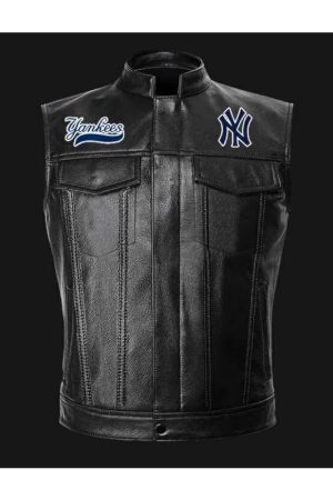MLB Team New York Yankees Black Leather Vest
