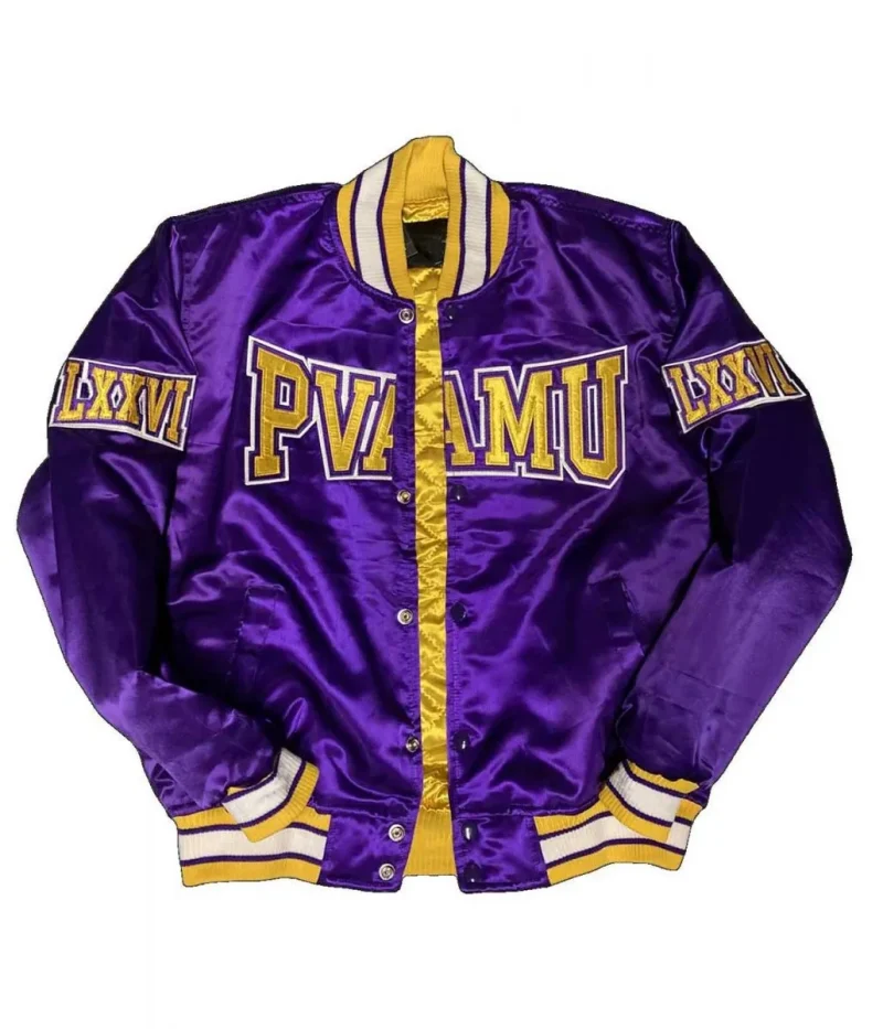 Men’s Embroidered Prairie University Purple Satin Jacket