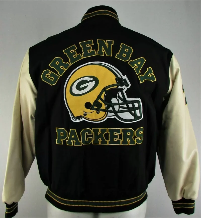 NFL Green Bay Packers Black Wool Leather Jacket