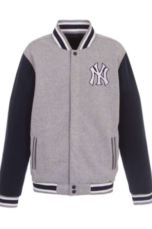 NY Yankees NavyGray Embroidered Full Snap Varsity Jacket