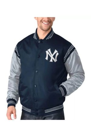 Navy Gray New York Yankees Varsity Satin Jacket