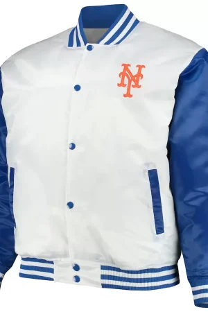 New York Mets Satin White Royal Full Snap Jacket