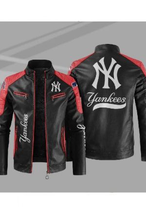 New York Yankees Block Red Black MLB Leather Jacket