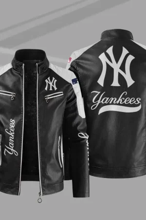 New York Yankees Block White Black MLB Leather Jacket