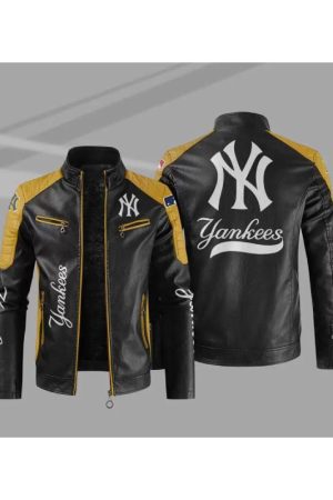 New York Yankees Block Yellow Black Leather Jacket