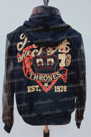 Pelle Pelle King of Thrones Black Hooded Jacket with Leather Sleeves