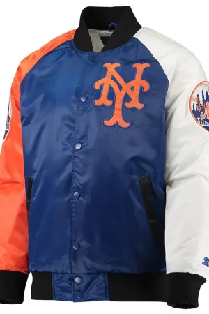 Royal Orange NY Mets Raglan Full-Snap Satin Jacket