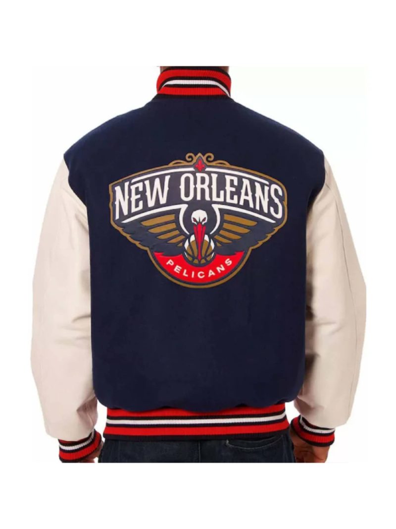 Varsity New Orleans Pelicans Blue and White Jacket