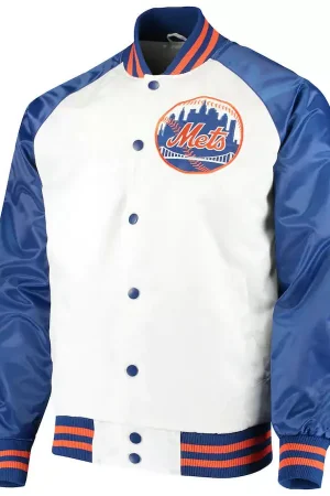White Royal New York Mets Clean Up Hitter Satin Jacket