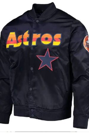Wordmark Houston Astros Bomber Black Satin Jacket