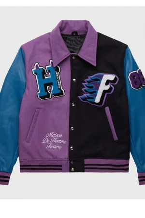 World Champs Homme Femme Purple Letterman Jacket