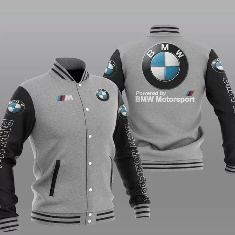 Grey Black BMW Motorsport Baseball Varsity Jacket - GLJ