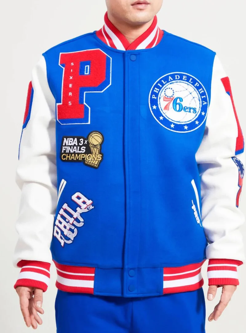 Logo Mashup Varsity Philidelphia 76ers Royal Blue Jacket
