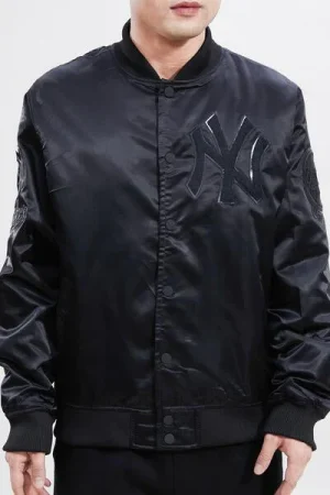 New York Yankees Triple Black Logo Satin Jacket