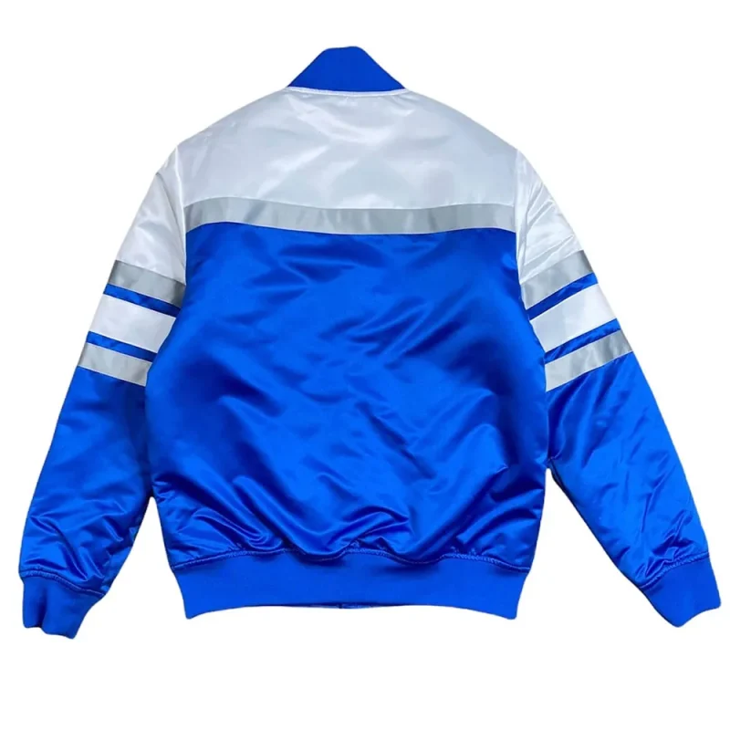Special Script Detroit Lions White and Blue Satin Jackets