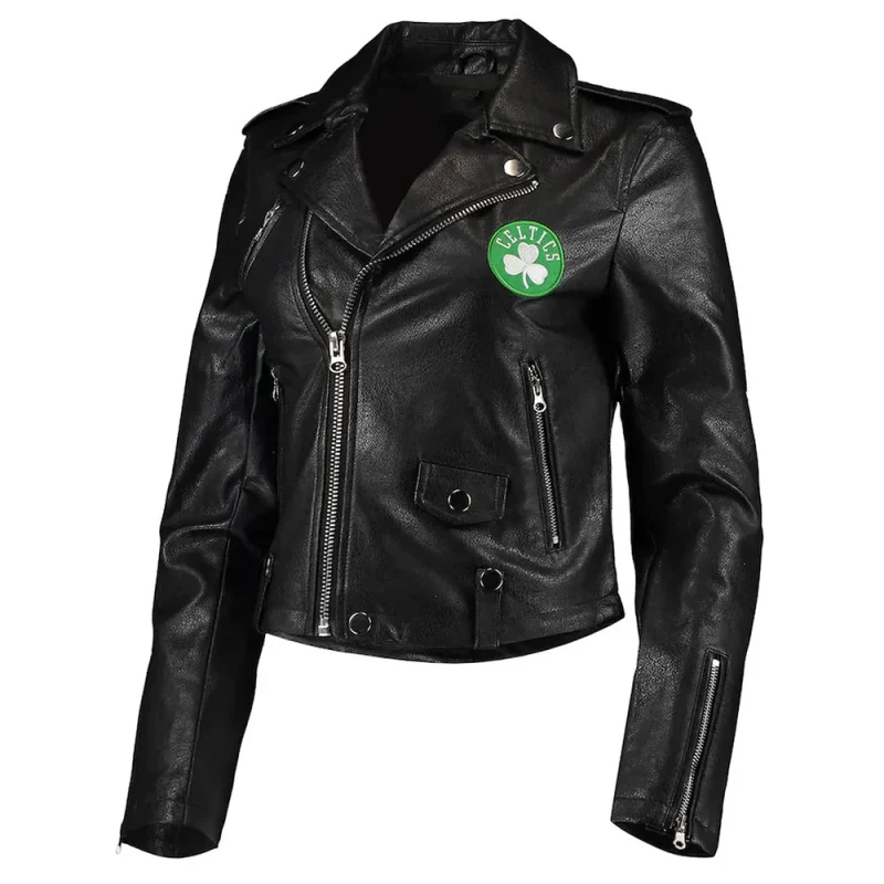 Boston Celtics Moto Black Leather Full-Zip Jacket