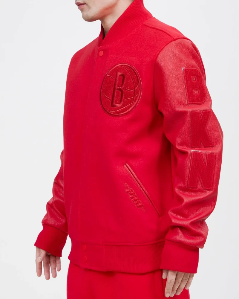 Brooklyn Nets Classic Triple Red Wool Varsity Jackets