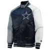 Dallas Cowboys The Reliever Navy & White Varsity Satin Jacket