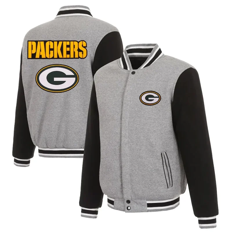 Green Bay Packers Varsity Gray & Black Wool Jacket