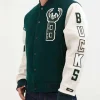 Letterman Milwaukee Bucks Green and White Leather Jacket