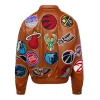 NBA Collage Vegan Leather Camel Jackets