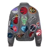 NBA Collage Vegan Leather Grey Jackets