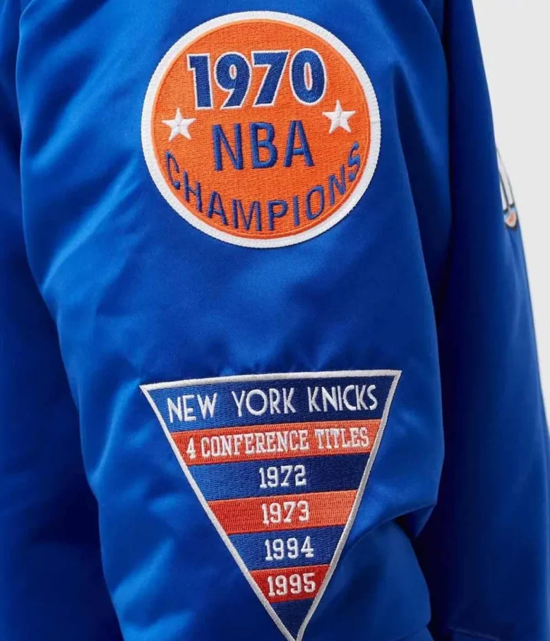 NY Knicks Champ City Bomber Satin Blue Jacket