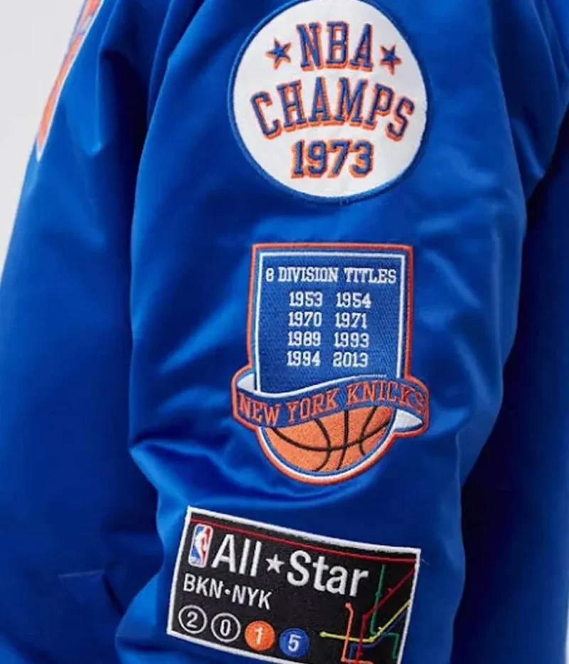 NY Knicks Champ City Bomber Satin Blue Jackets