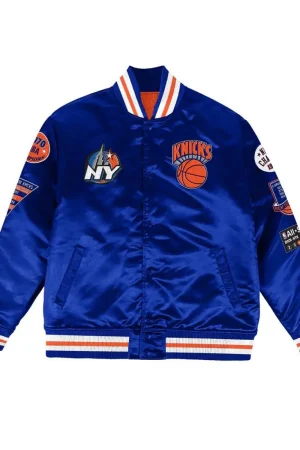 NY Knicks Champ City Bomber Satin Royal Blue Jacket