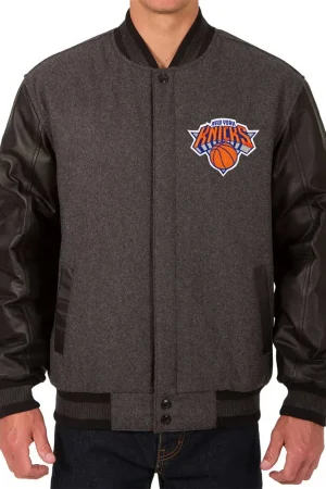 NY Knicks Charcoal and Black Varsity Jacket