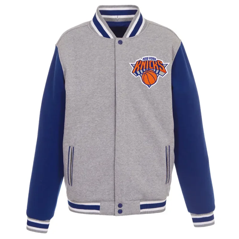 NY Knicks Gray and Royal Varsity Wool Jacket