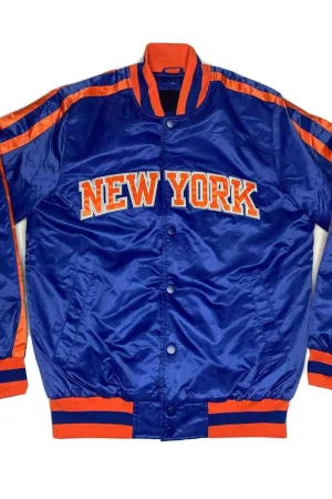 NY Knicks Striped Blue Satin Jacket